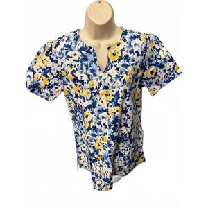SCRUB WORKS WOMENS SRCUB TOP‎ SMALL BLUE AND YELLOW NEW